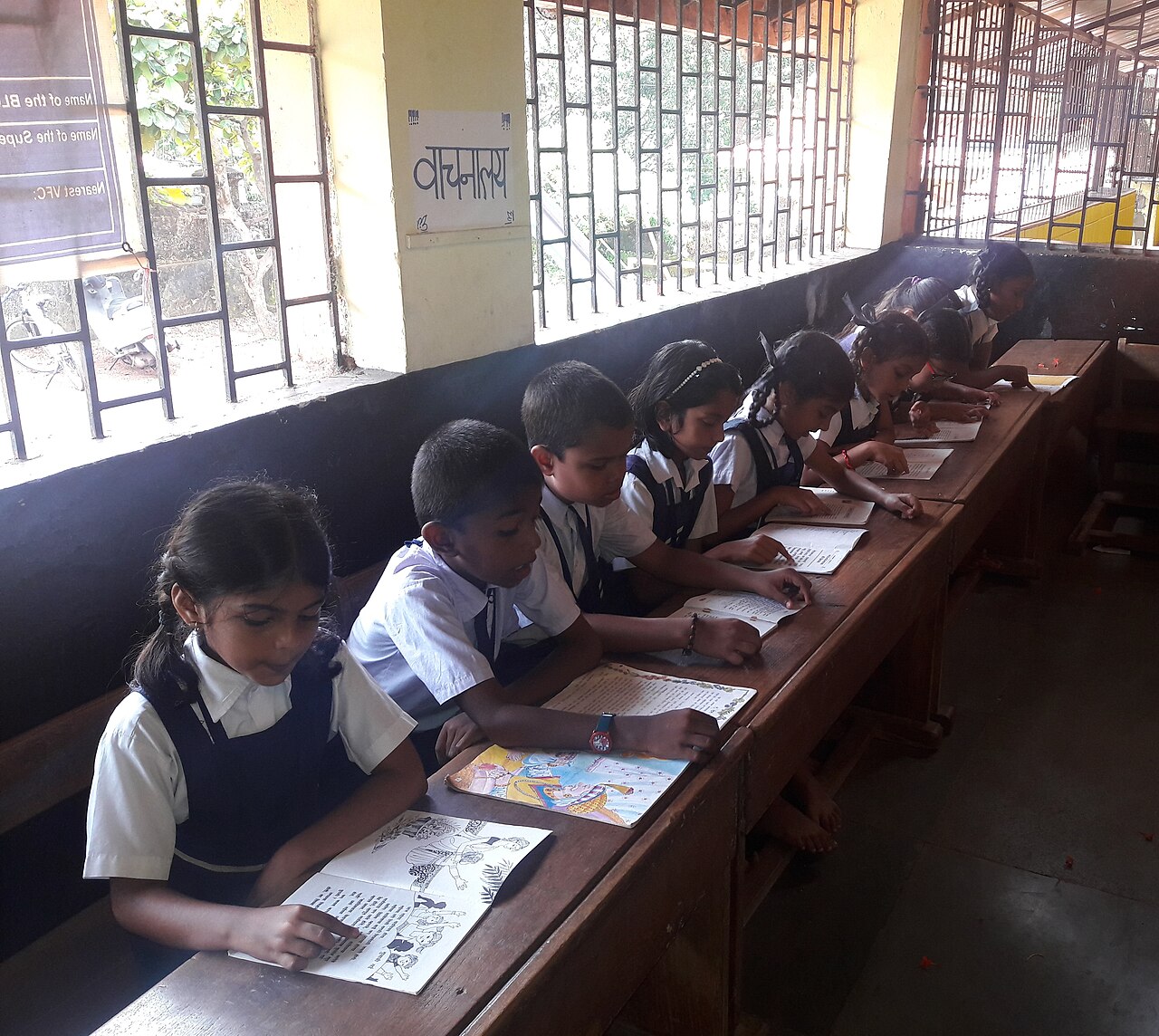 A class at work in a government primary school in Bicholim, Goa