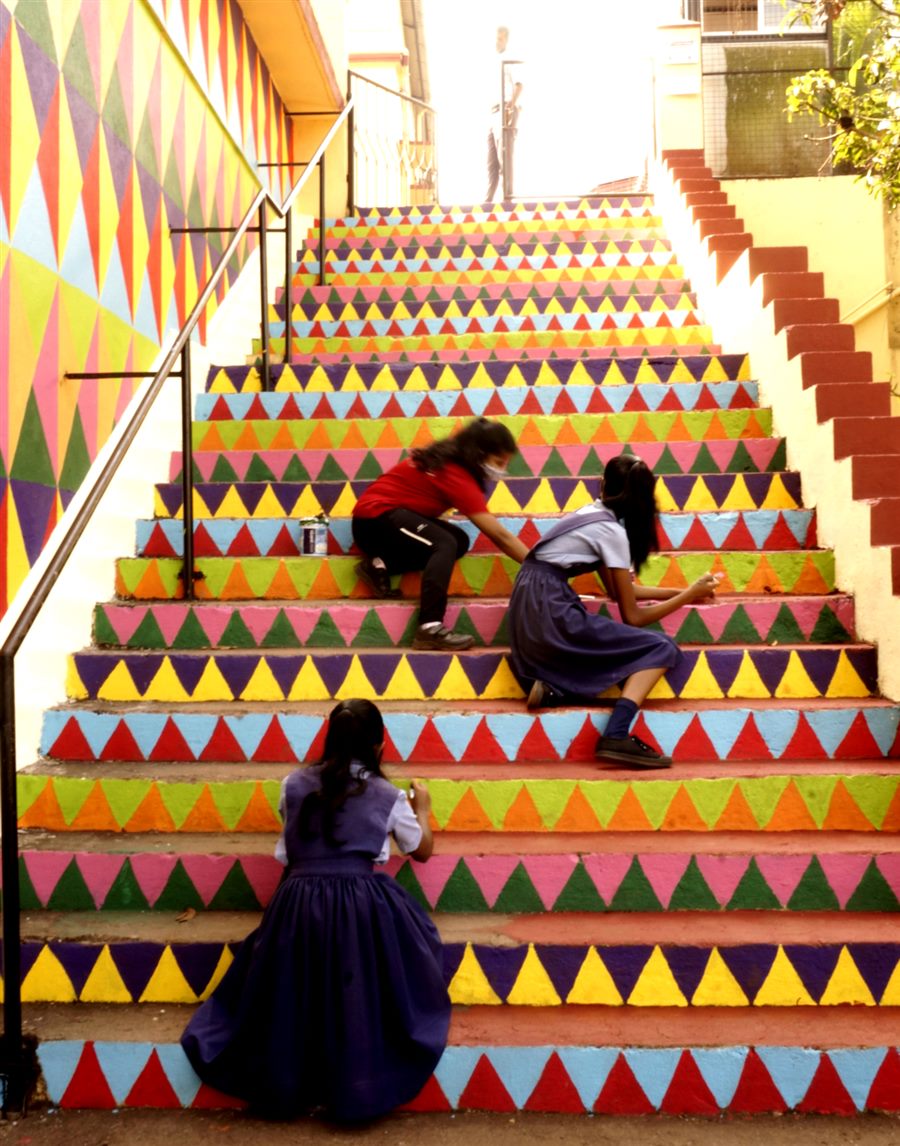Students preparing their school for an anniversary celebration