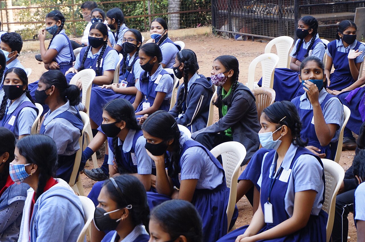 Students outside their school in Goa